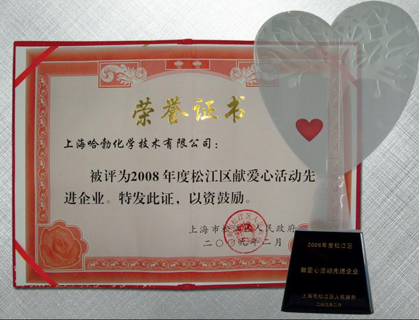 2008年度松江区献爱心活动先进企业荣誉证书